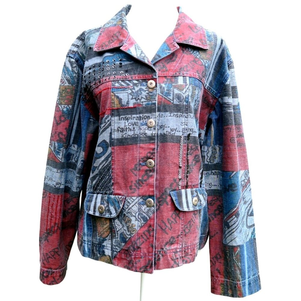 Chico's Embellished Denim Cropped Jean Jacket with Beads Size 1 Medium